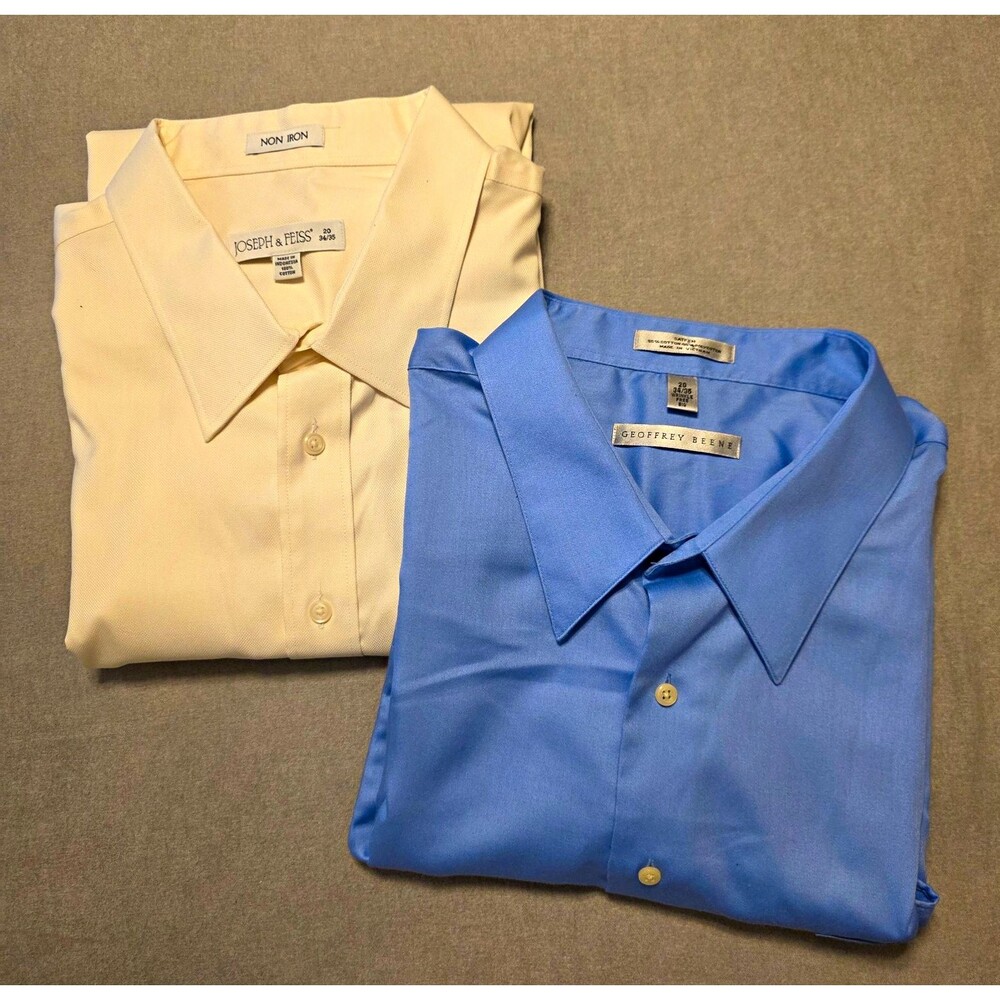 2 pc Men's Non-Iron 1 cream & 1 blue Cotton Dress Shirts 20 34/35 Big & Tall